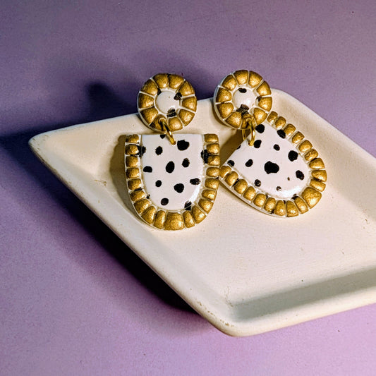 Black Dot and Gold dangle earrings