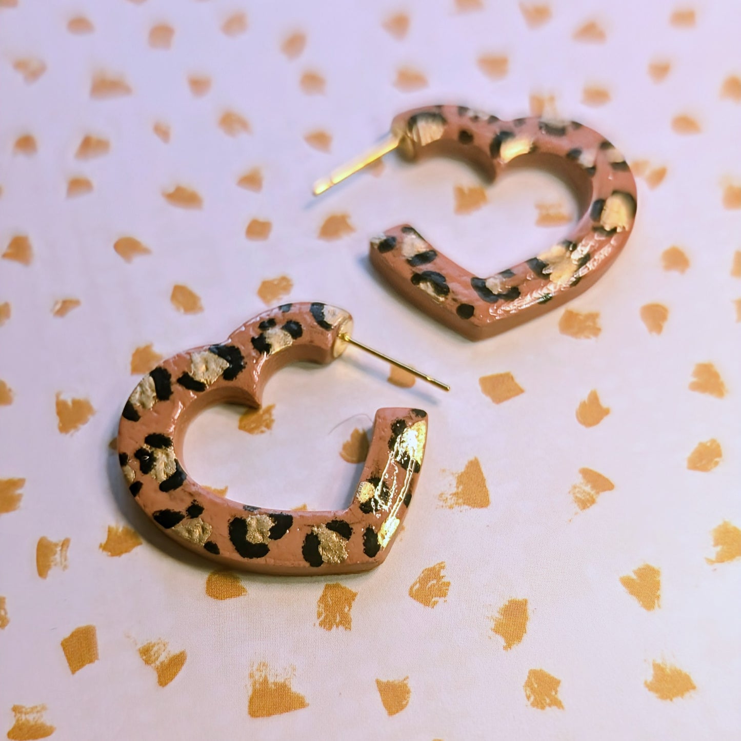 Leopard Heart Huggie Earrings