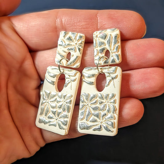 White and Silver Matisse rectangular dangles