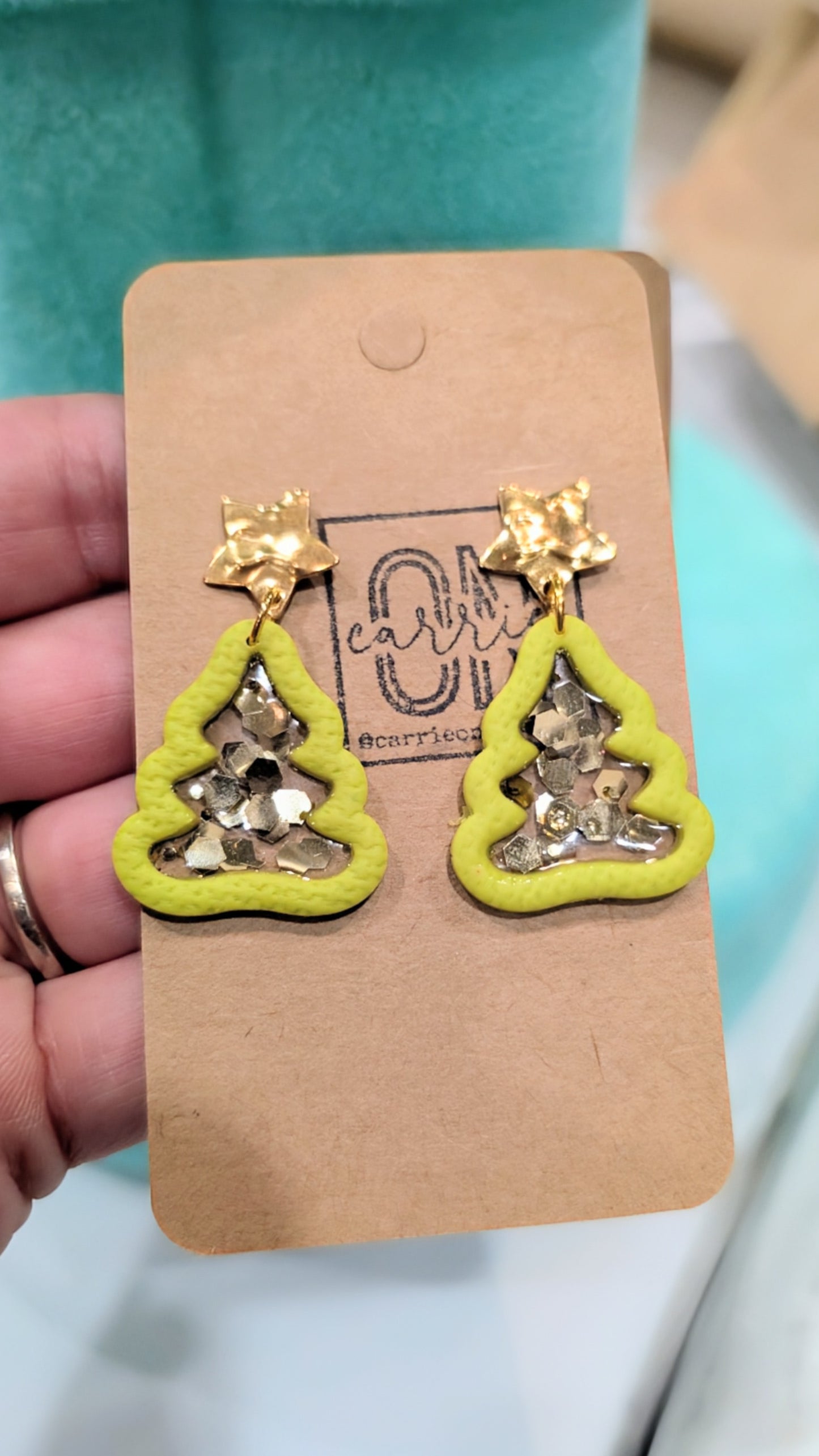 Christmas tree glitter dangle earrings