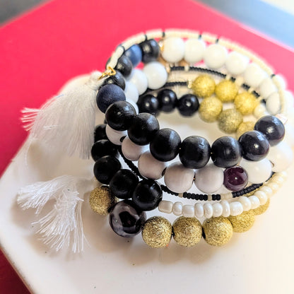 Black, Navy, White and Gold Wrap Bracelet