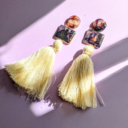 Tortoise Shell and Ivory Tassel Earrings