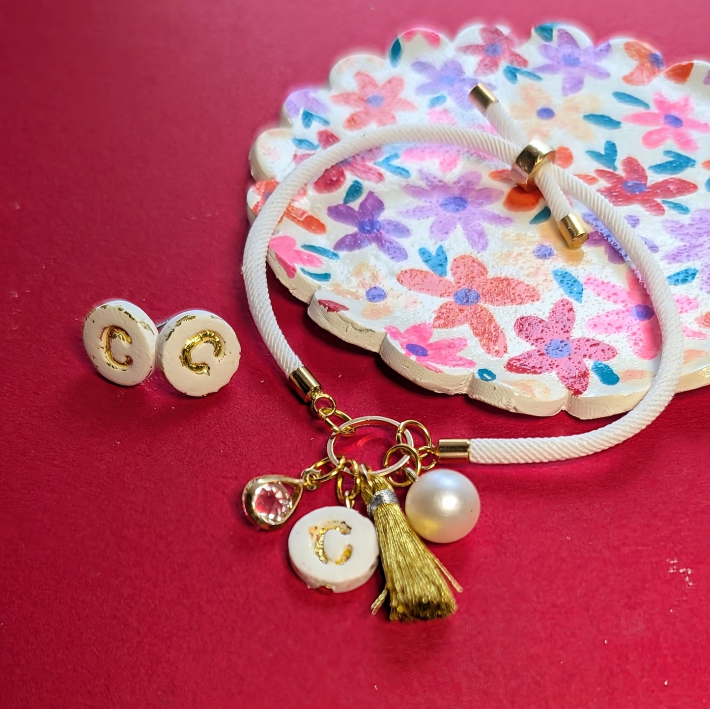 Custom Initial Adjustable Bracelet and Stud Set