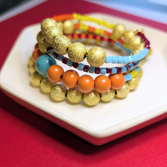 Gold, Apricot, Sky Blue, Yellow,& Crimson Wrap Bracelet