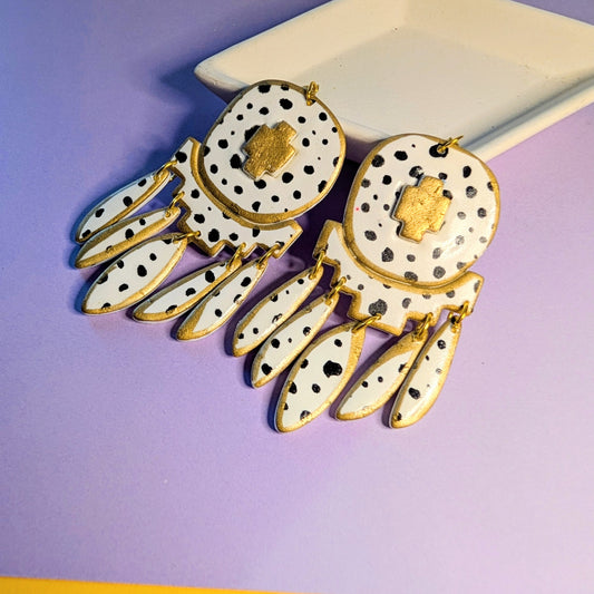 Black and white dot statement earrings